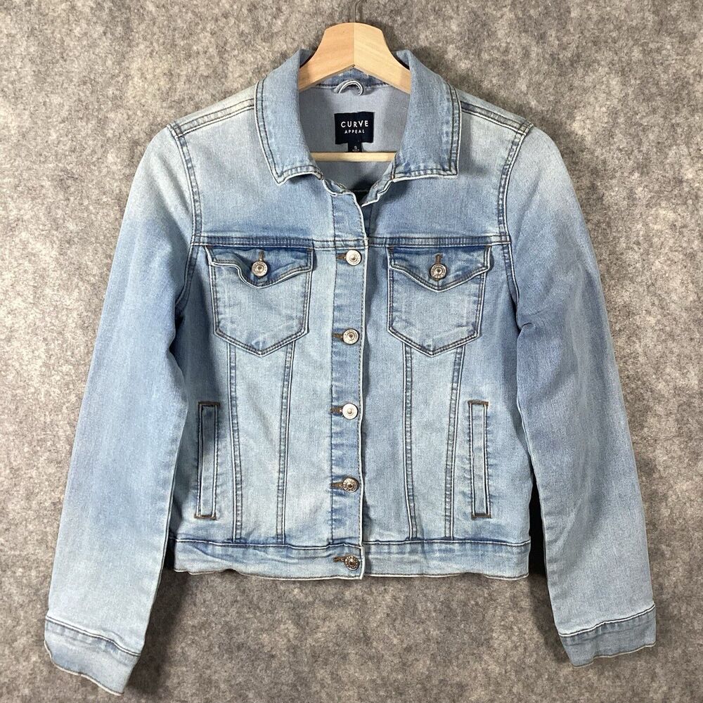 Curve Appeal Trucker Jacket Denim Blue Womens Size Small Stretch Button Collared